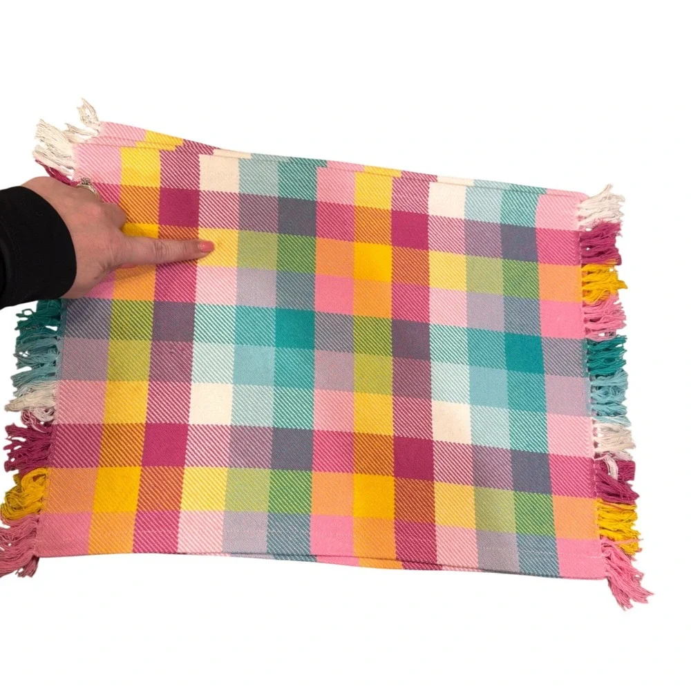Colorful Spring Pastel Plaid Fringe Placemats Set of 4 Easter Brunch Cottagecore
